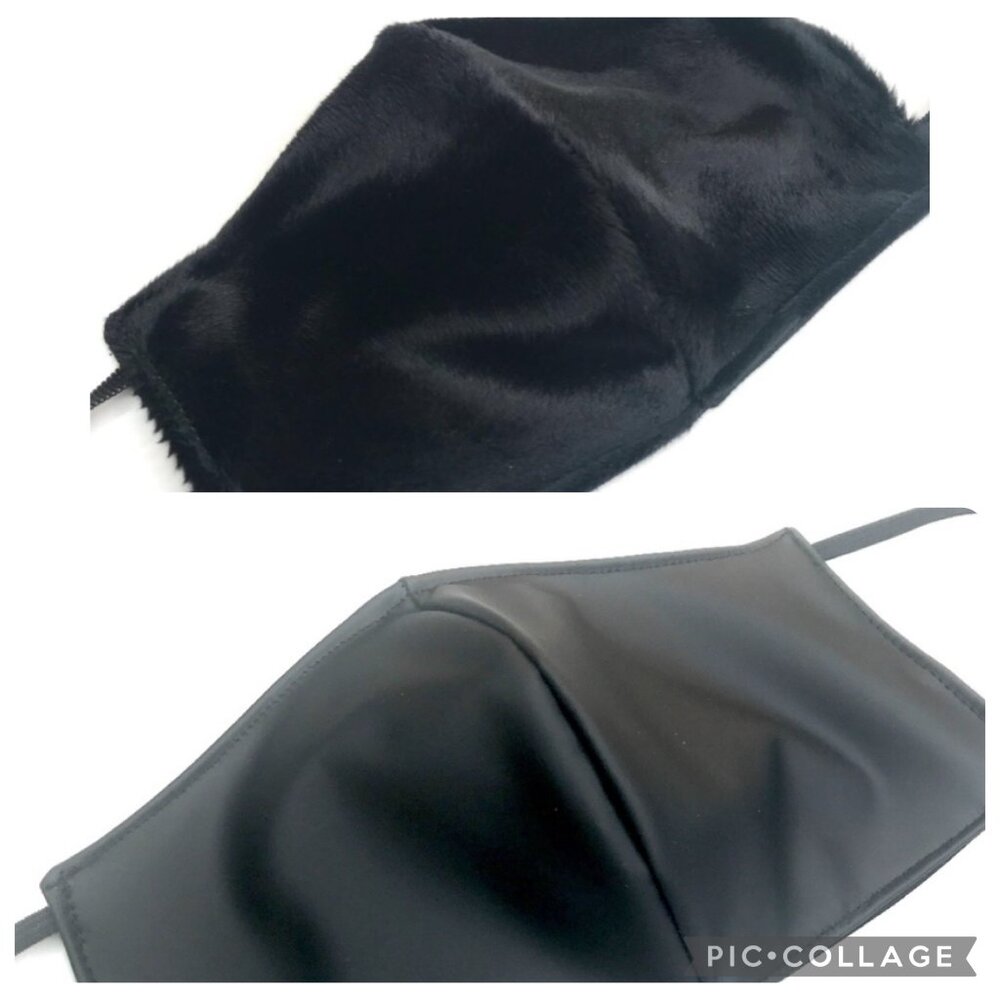 Face Mask Lot Black PVC Look Faux Fur Wet Look Shiny Cyber Cosplay Mens